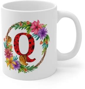SAM BAN Birthday Gift Floral Alphabet Letter Q Glossy Printed Ceramic ...