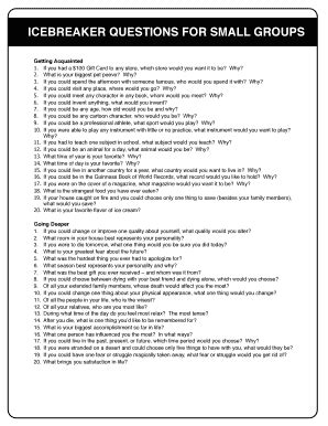 Fillable Online ICEBREAKER QUESTIONS FOR SMALL GROUPS Fax Email Print ...