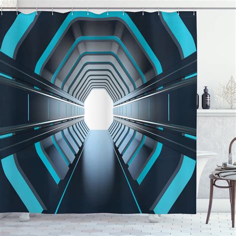 Buy Outer Space Shower Curtain, Tunnel with Neon Passage Mercury Lunar ...