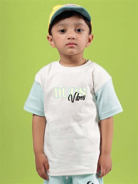 DUDS VIBES T-SHIRT FOR BOYS GIRLS OFF WHITE-BLUE | Buy Online at ...