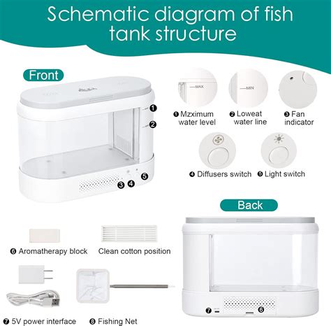 Buy AQQA 1.8 Gallon Multifunction Self-Cleaning Fish Tank,Small Desktop ...