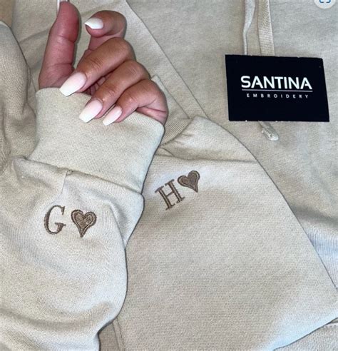 Personalized Embroidered Sleeve Initial Hoodie - Matching Couple Hoodi ...