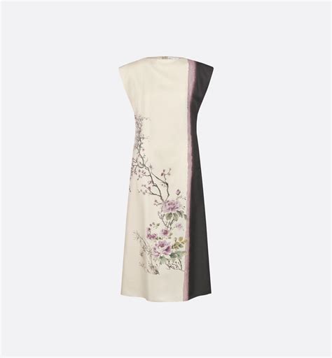 Mid-Length Flared Dress Pink Wool and Silk Shantung | DIOR
