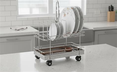 Gcrox Double Layer Kitchen Trolley with Wheels - Stainless Steel Dish ...