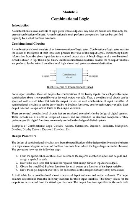 DDCO Module 2: Combinational Logic Overview and Design Principles - Studocu