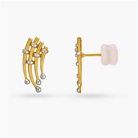 Modern Spherical Ball Motif Gold Stud Earrings