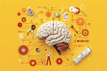 A yellow background with a brain and the word brain on it | Premium AI ...