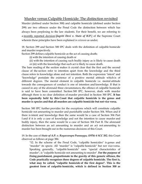 SOLUTION: Murder versus culpable homicide - Studypool