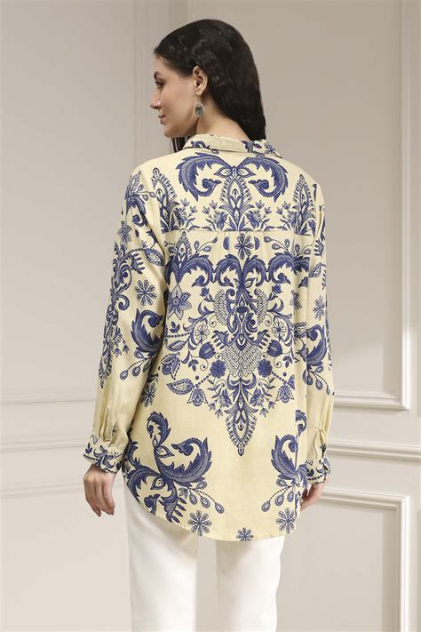 Buy Off-White and Blue Printed Relaxed Fit Shirt Online at Biba India