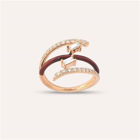 Beta 0.64 CT Baguette Cut Diamond and Burgundy Enamel Ring