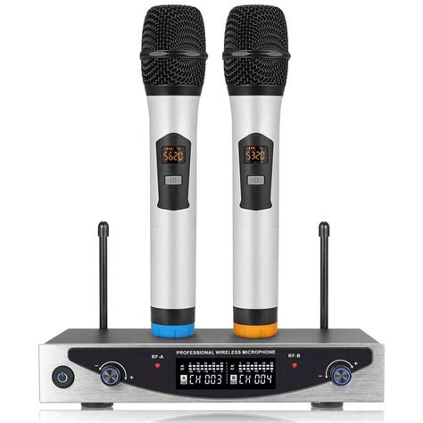 Wireless Microphone System, UHF Wireless Dual Cordless Microphone System With Signal Indicator ...