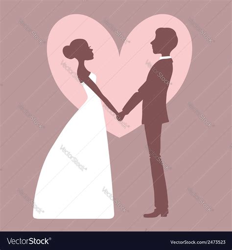 Wedding invitation silhouette bride and groom Vector Image