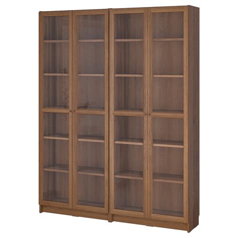 BILLY / OXBERG bookcase combination w glass doors, brown walnut effect ...
