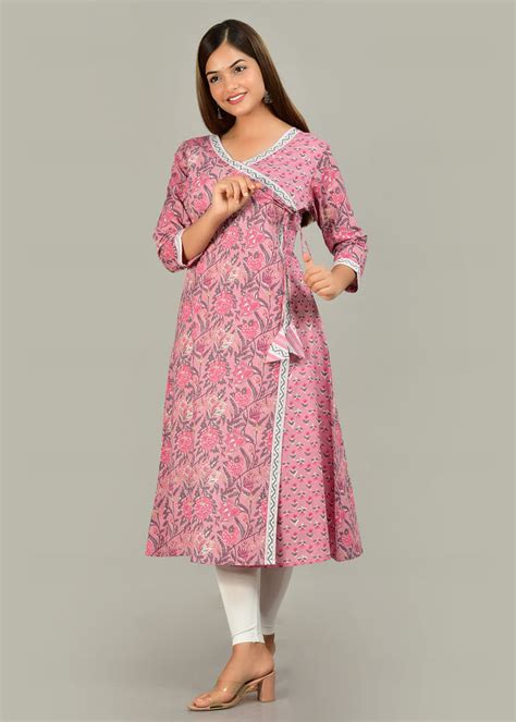 Pink Bunkari Women Floral Print A-Line Kurta