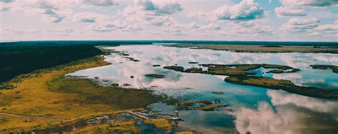 Download wallpaper 2560x1024 river, aerial view, landscape, water, land ...