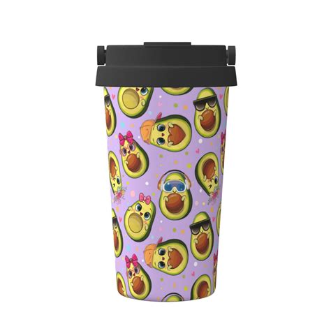 Fotbe Cartoon Avocados Printed Insulated Travel Coffee Mug Spill Proof Leak Proof Stainless ...