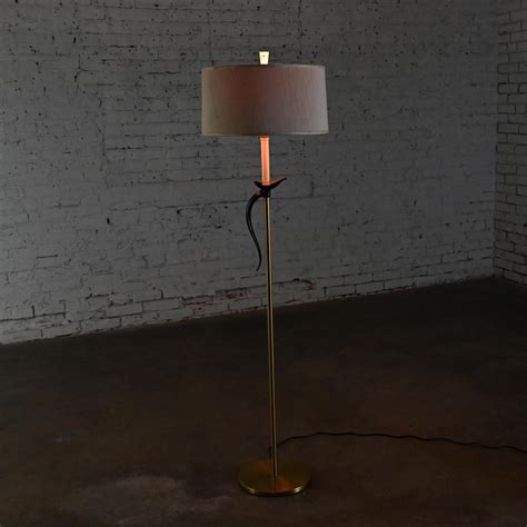 1950-1960’s MCM Floor Lamp Brass Plated and Black Pheasant Tail Accent ...