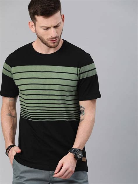 Roadster Striped Men Round Neck Black T-Shirt - Buy Roadster Striped ...