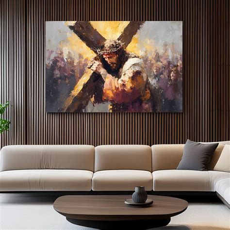 Christ Carrying Cross Amidst Crowd - Dramatic Devotional Oil Painting ...