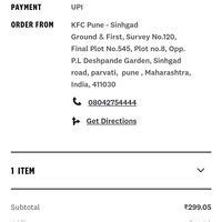 KFC India — Refund of my order of Rs.314