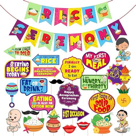 Zyozique 25 Pcs Annaprasanam Photo Booth Props with 1 Set Rice Ceremony ...