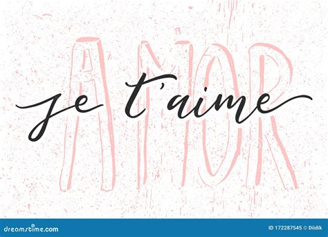 Je Taime Te Amo En Francés Texto Manuscrito Aislado En Fondo Blanco ...