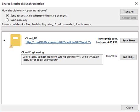 OneNote Sync Error 的图像结果