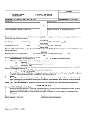 Pre-Trial Schedule Form - Kent County, Michigan - Fill and Sign ...