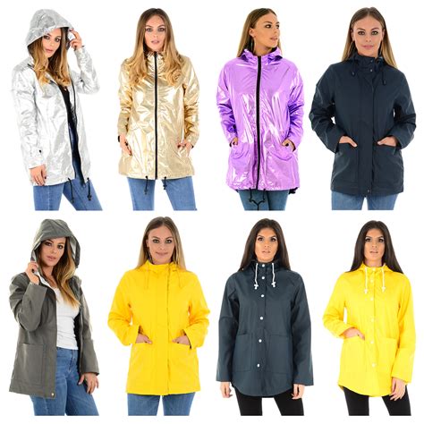 LADIES RAIN MAC WOMENS WATERPROOF FESTIVAL HOODED COAT PARKA RUBBERISED ...