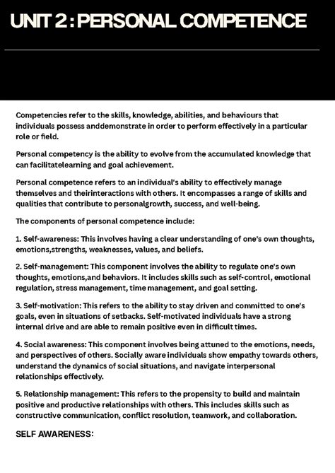 Unit 2: Personal Competence & Emotional Intelligence Notes - Studocu