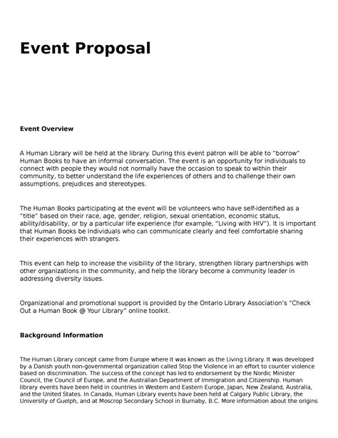 Event Proposal Templates for assignment and for ca1 - Event Proposal ...