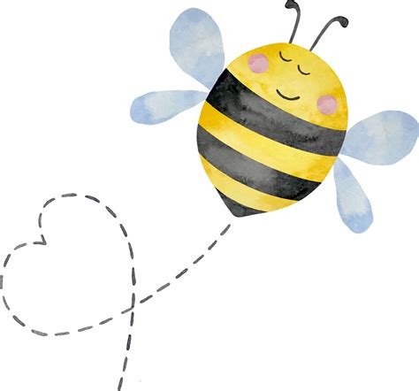 Watercolor cute bee with flight path in heart shape, honey, summer ...