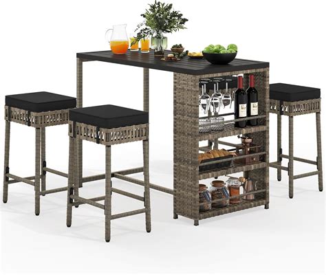 Amazon.com: YITAHOME 5 Piece Patio Bar Set, Outdoor High Top Table and ...