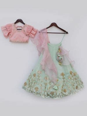 Buy Fayon Kids Peach Choli with Gota Embroidery Lehenga Dupatta (Set of ...