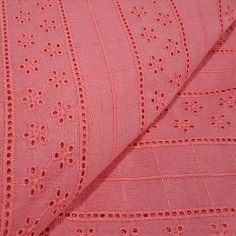 Tomato Shade Embroidered Cotton Hakoba Fabric