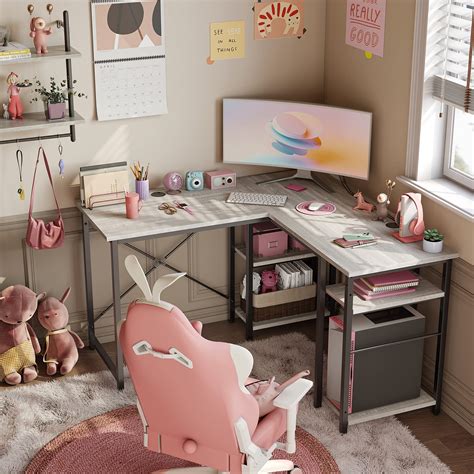 Bestier L Shaped Desk With Shelves 75 Inch Reversible Corner ...