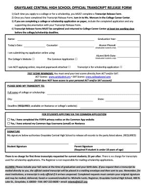 Fillable Online GRAYSLAKE CENTRAL HIGH SCHOOL OFFICIAL TRANSCRIPT ...