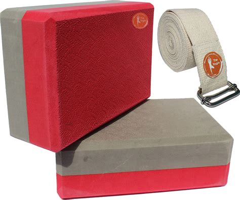 FEGSY High Density Foam Yoga Block Brick Set of 2 with Yoga Strap for ...