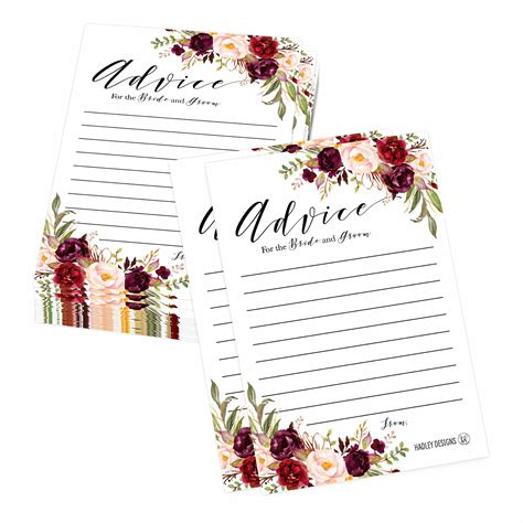 Buy 50 Floral Wedding Advice Cards For Bride and Groom, Wedding Guest ...