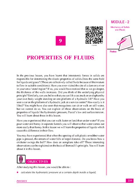 Properties of Fluids - Study Materials for PHYSICS 233 Module 2 - Studocu