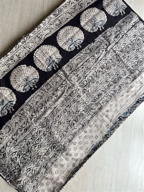 Floral Handblock Printed Kalamkari Mul Cotton Saree - 31802_31803 – FABK