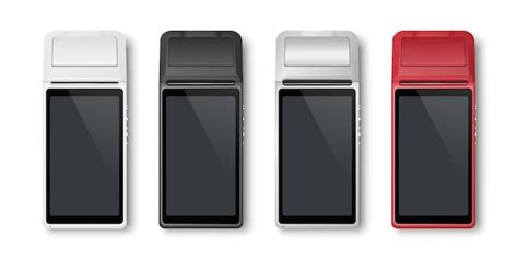 Vecteur réaliste argent 3d Machine de paiement POS Terminal Set Closeup ...