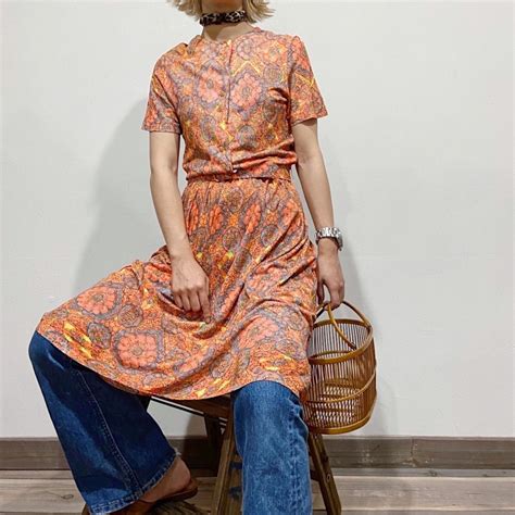 orange 50-60s short sleeves dress | LEMON