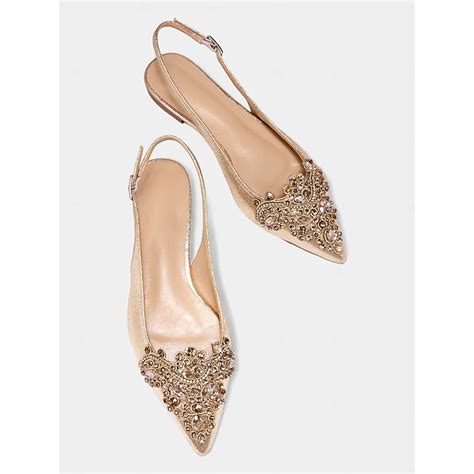 Women's Gold Embellished Pointed Toe Slingback Flats with Crystal ...