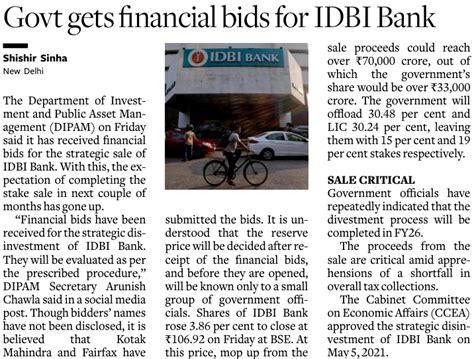Government Receives Financial Bids for Strategic Sale of IDBI Bank