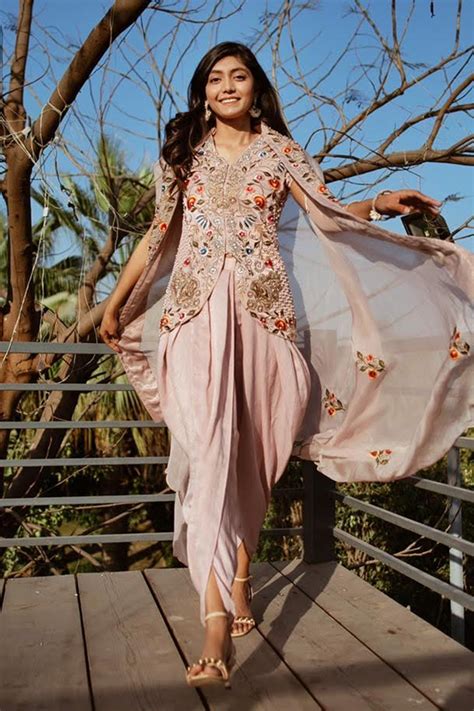 Pink Embroidered Top & Dhoti Set with Cape – Sejal Kamdar Designs