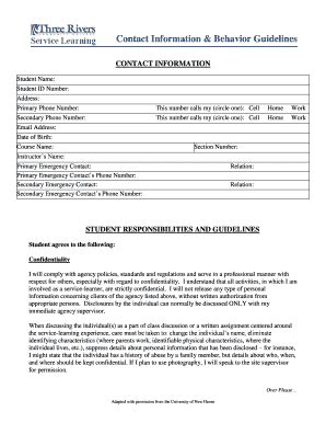 Student Contact Information Form - Blank Fillable Template | Fill Out ...