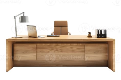 wooden office desk with lamp table isolated on transparent background ...
