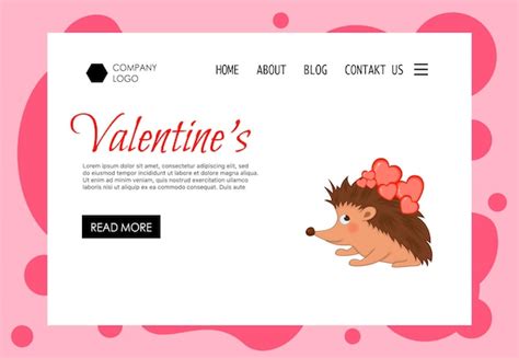 Valentinstag-Homepage-Vorlage mit einem süßen Igel. Cartoon-Stil ...