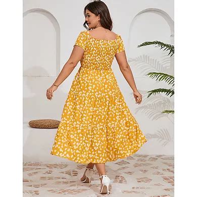 Womens Plus Size Dress Short Sleeve Maxi Dress Floral Ruffle Dress ...